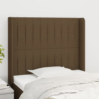 Produktbild för Sänggavel med kanter mörkbrun 83x16x118/128 cm tyg