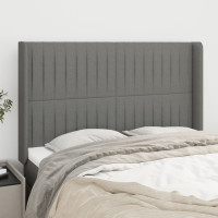 Produktbild för Sänggavel med kanter mörkgrå 147x16x118/128 cm tyg