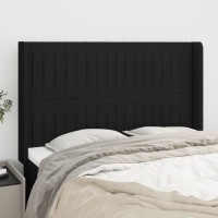 Produktbild för Sänggavel med kanter svart 147x16x118/128 cm tyg