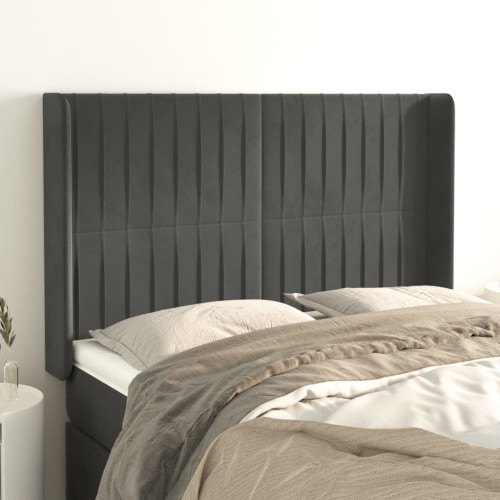vidaXL Sänggavel med kanter mörkgrå 147x16x118/128 cm sammet