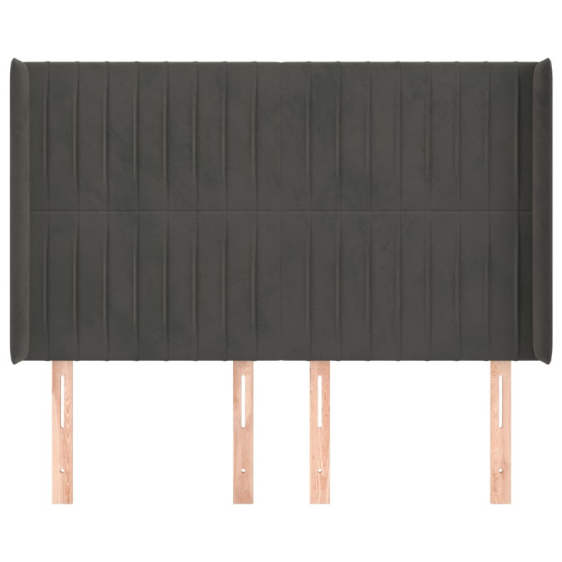 Produktbild för Sänggavel med kanter mörkgrå 147x16x118/128 cm sammet