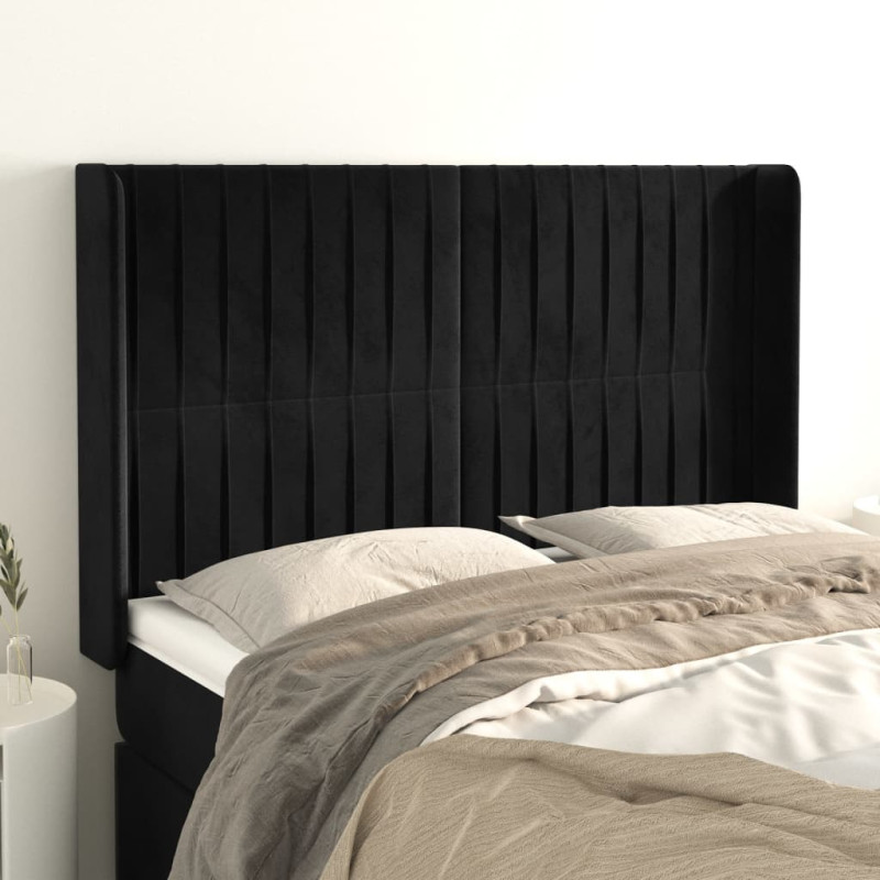Produktbild för Sänggavel med kanter svart 147x16x118/128 cm sammet