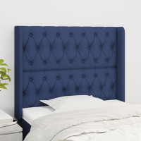 Produktbild för Sänggavel med kanter blå 103x16x118/128 cm tyg