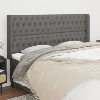 Produktbild för Sänggavel med kanter mörkgrå 203x16x118/128 cm tyg