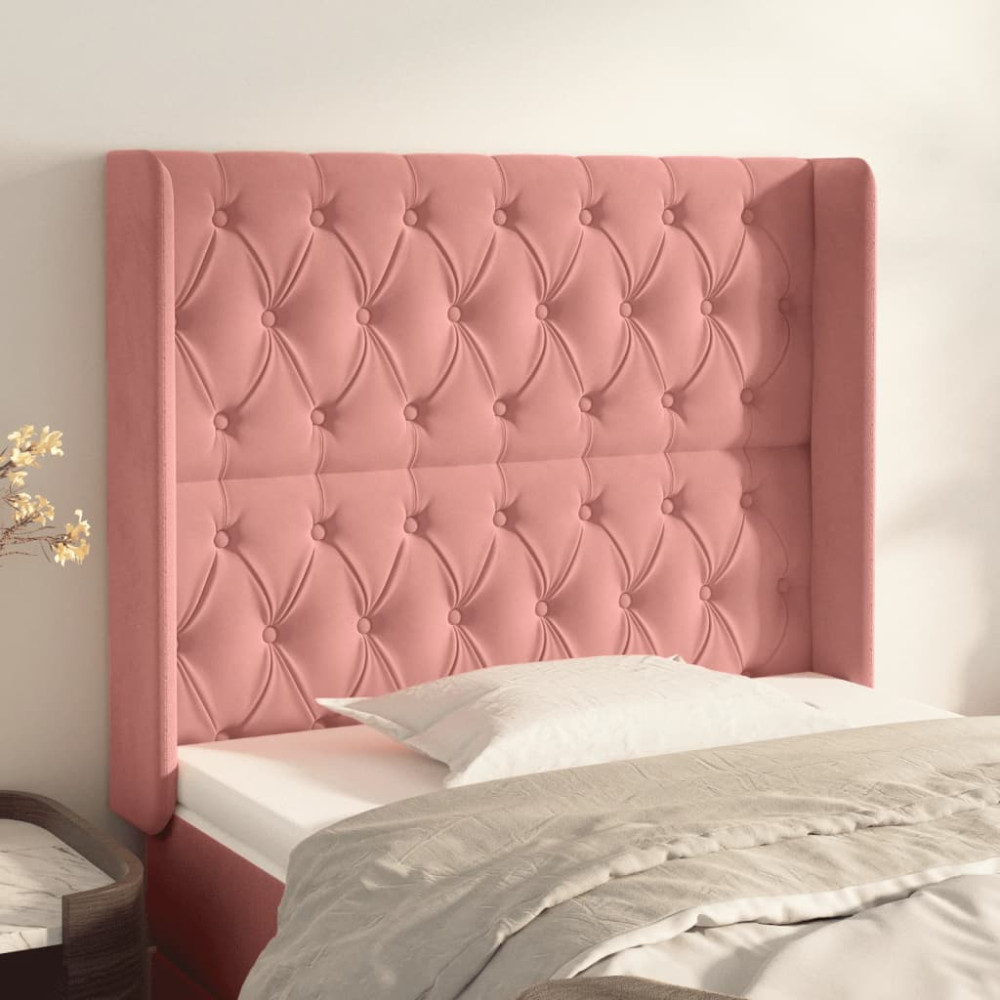 Produktbild för Sänggavel med kanter rosa 93x16x118/128 cm sammet