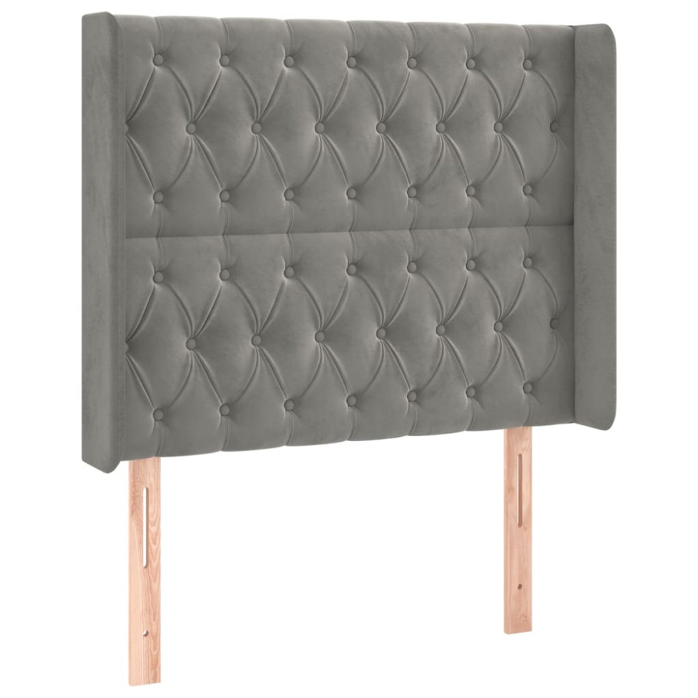 Produktbild för Sänggavel med kanter ljusgrå 103x16x118/128 cm sammet