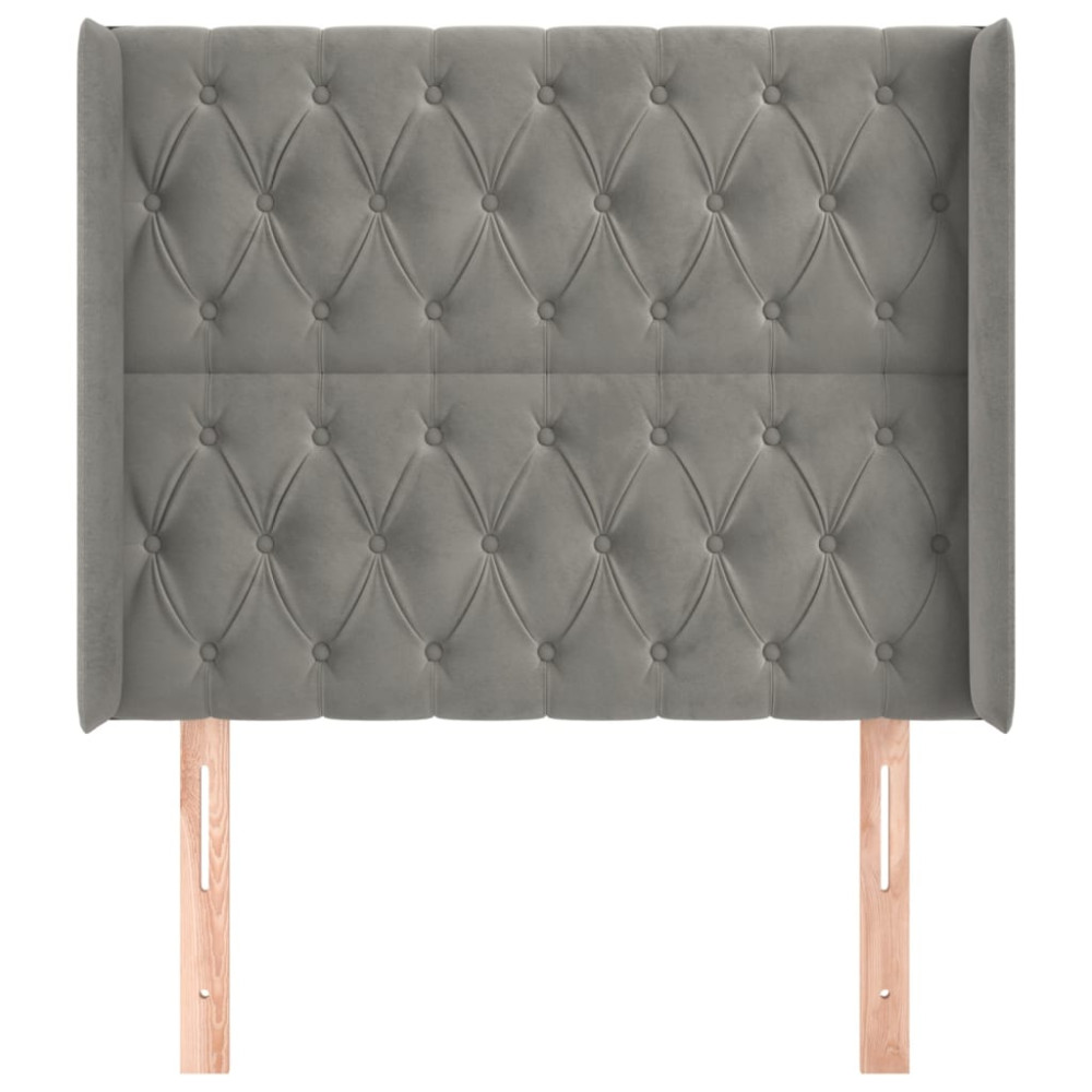 Produktbild för Sänggavel med kanter ljusgrå 103x16x118/128 cm sammet