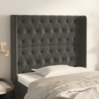Produktbild för Sänggavel med kanter mörkgrå 103x16x118/128 cm sammet