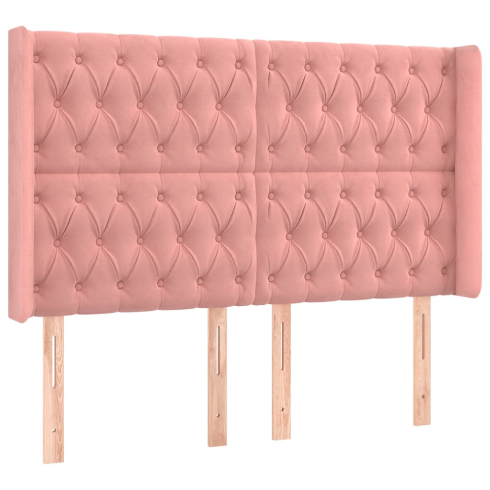Produktbild för Sänggavel med kanter rosa 163x16x118/128 cm sammet