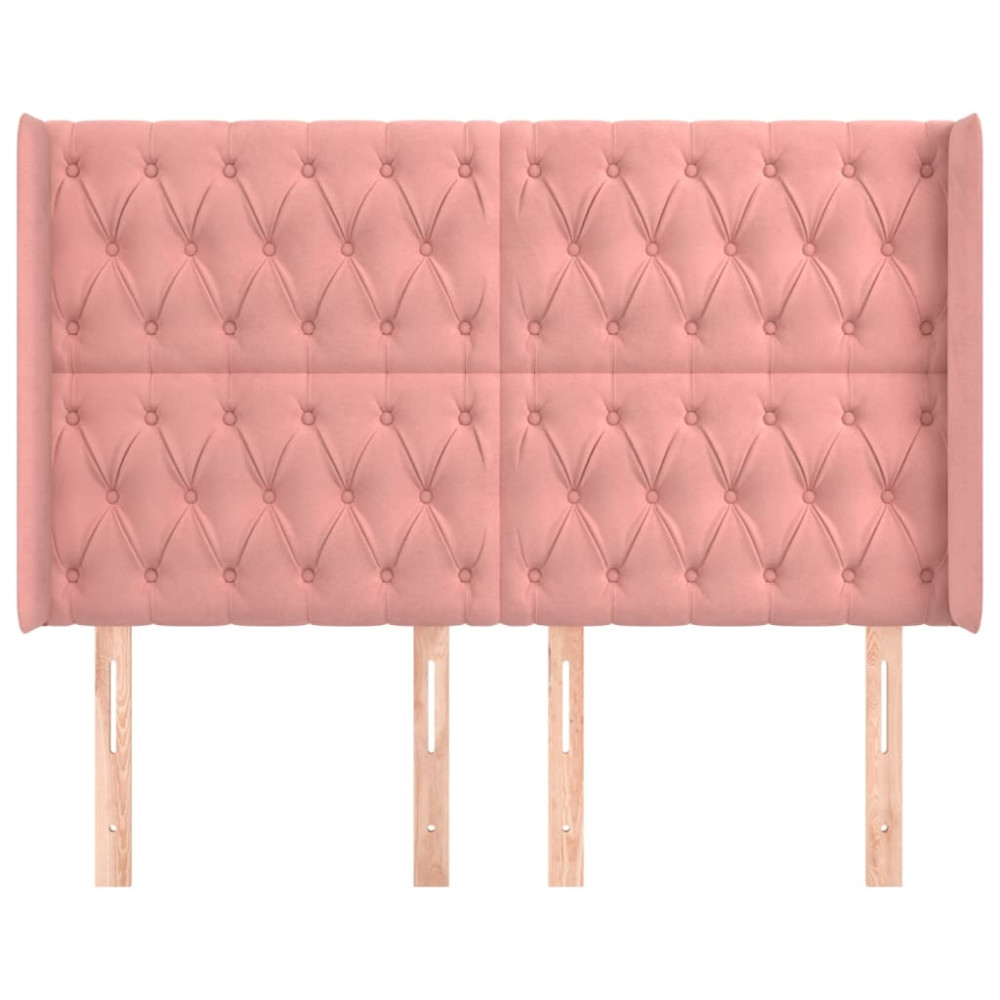Produktbild för Sänggavel med kanter rosa 163x16x118/128 cm sammet