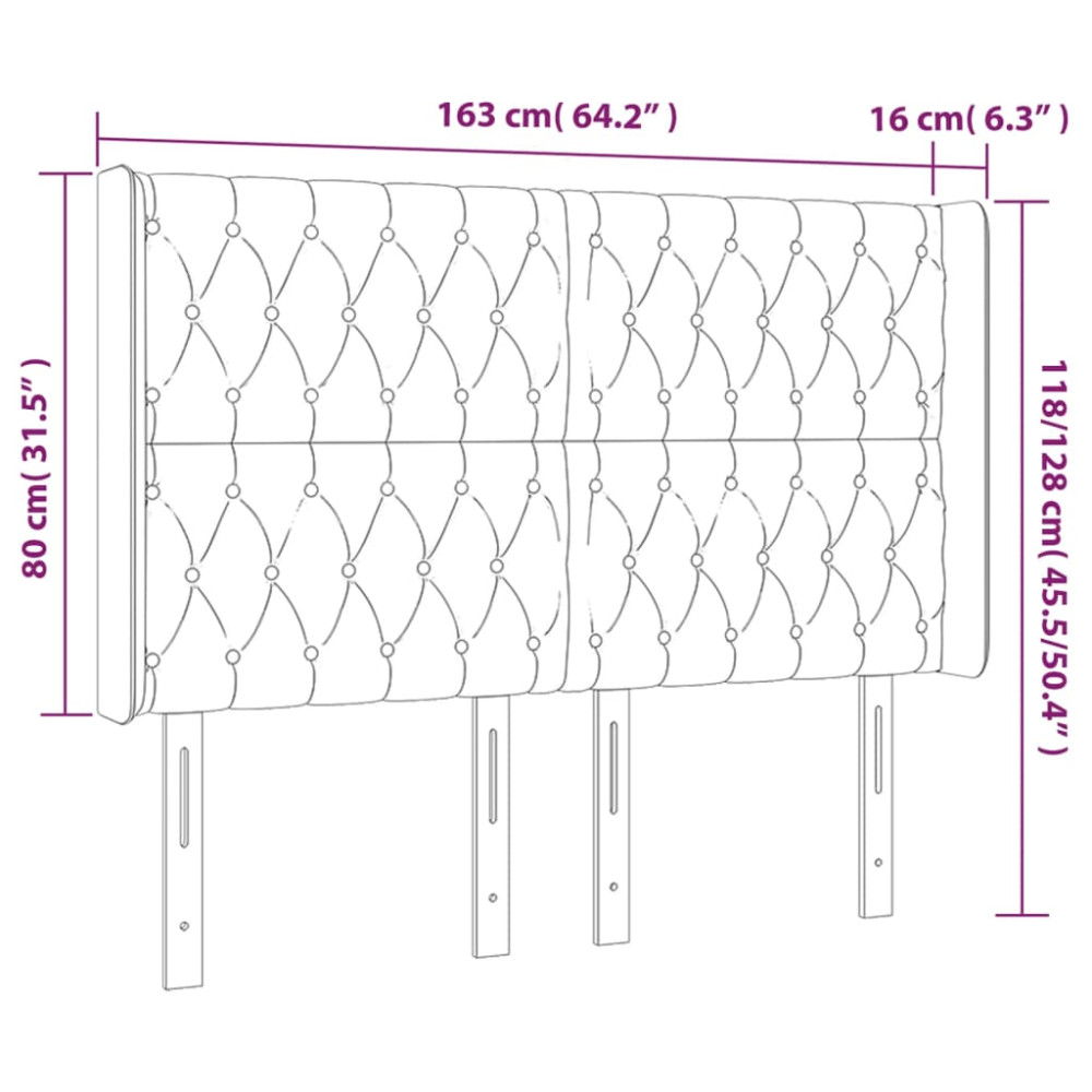 Produktbild för Sänggavel med kanter rosa 163x16x118/128 cm sammet