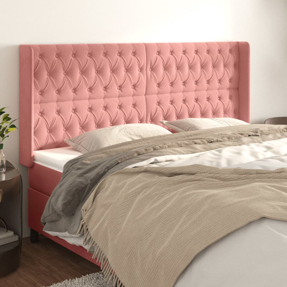 Produktbild för Sänggavel med kanter rosa 183x16x118/128 cm sammet