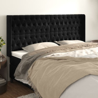 Produktbild för Sänggavel med kanter svart 203x16x118/128 cm sammet