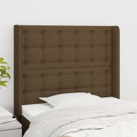 Produktbild för Sänggavel med kanter mörkbrun 93x16x118/128 cm tyg
