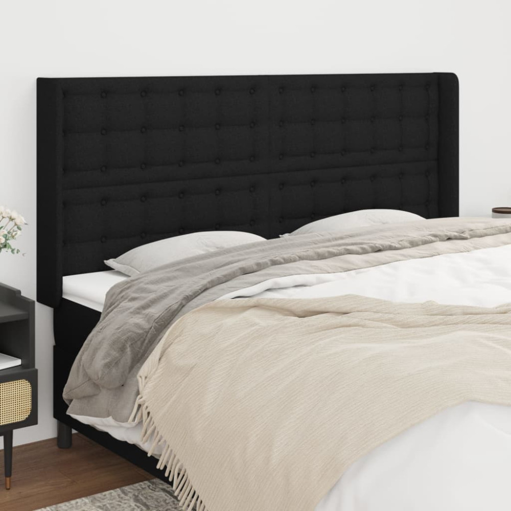 Produktbild för Sänggavel med kanter svart 163x16x118/128 cm tyg