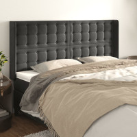 Produktbild för Sänggavel med kanter mörkgrå 183x16x118/128 cm sammet