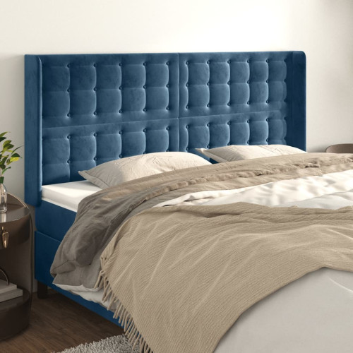 vidaXL Sänggavel med kanter mörkblå 203x16x118/128 cm sammet