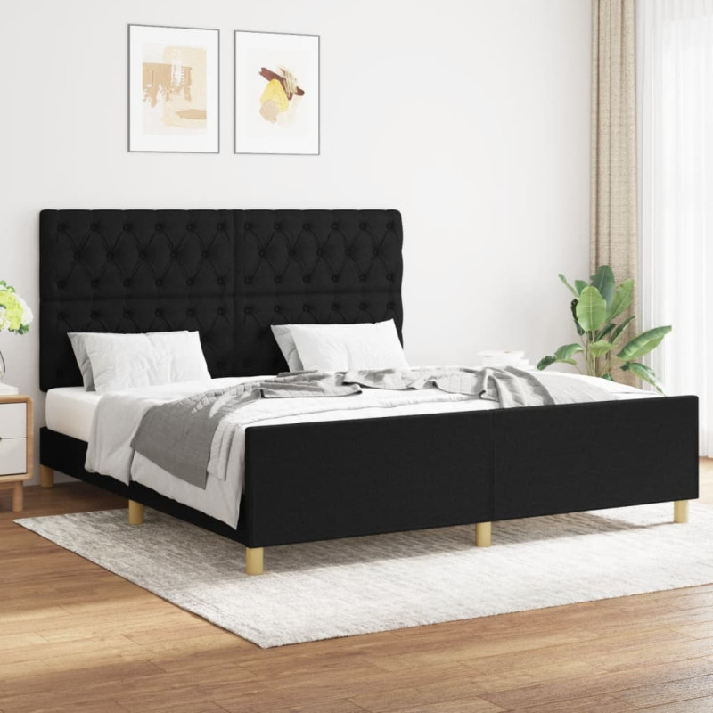 Produktbild för Sängram med huvudgavel svart 160x200 cm tyg