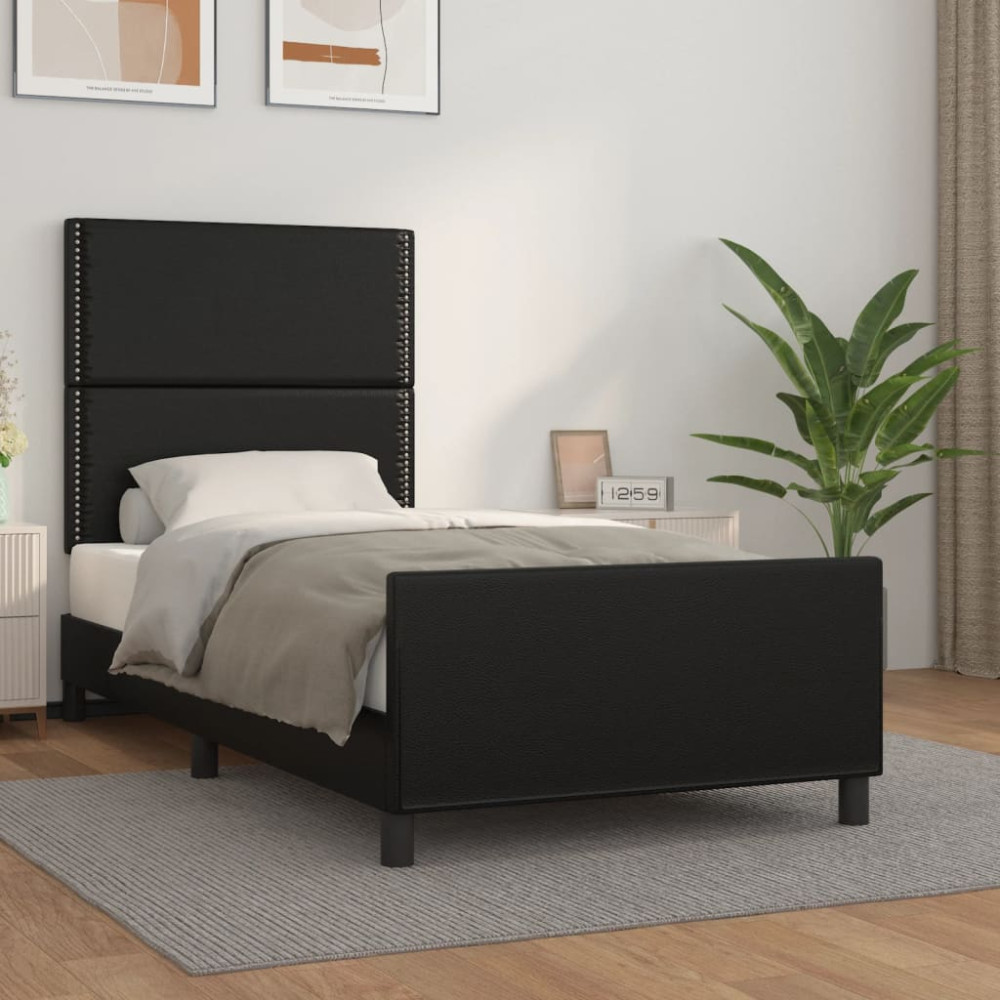 Produktbild för Sängram med huvudgavel svart 90x200 cm konstläder