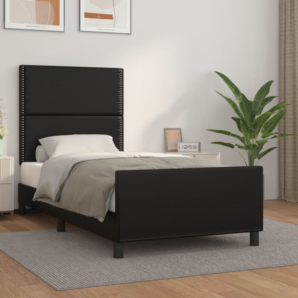 Produktbild för Sängram med huvudgavel svart 100x200 cm konstläder