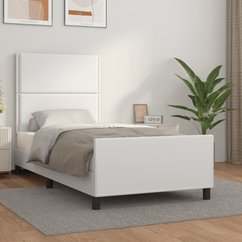 vidaXL Sängram med huvudgavel vit 100x200 cm konstläder
