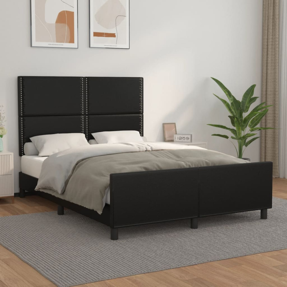 Produktbild för Sängram med huvudgavel svart 140x190 cm konstläder