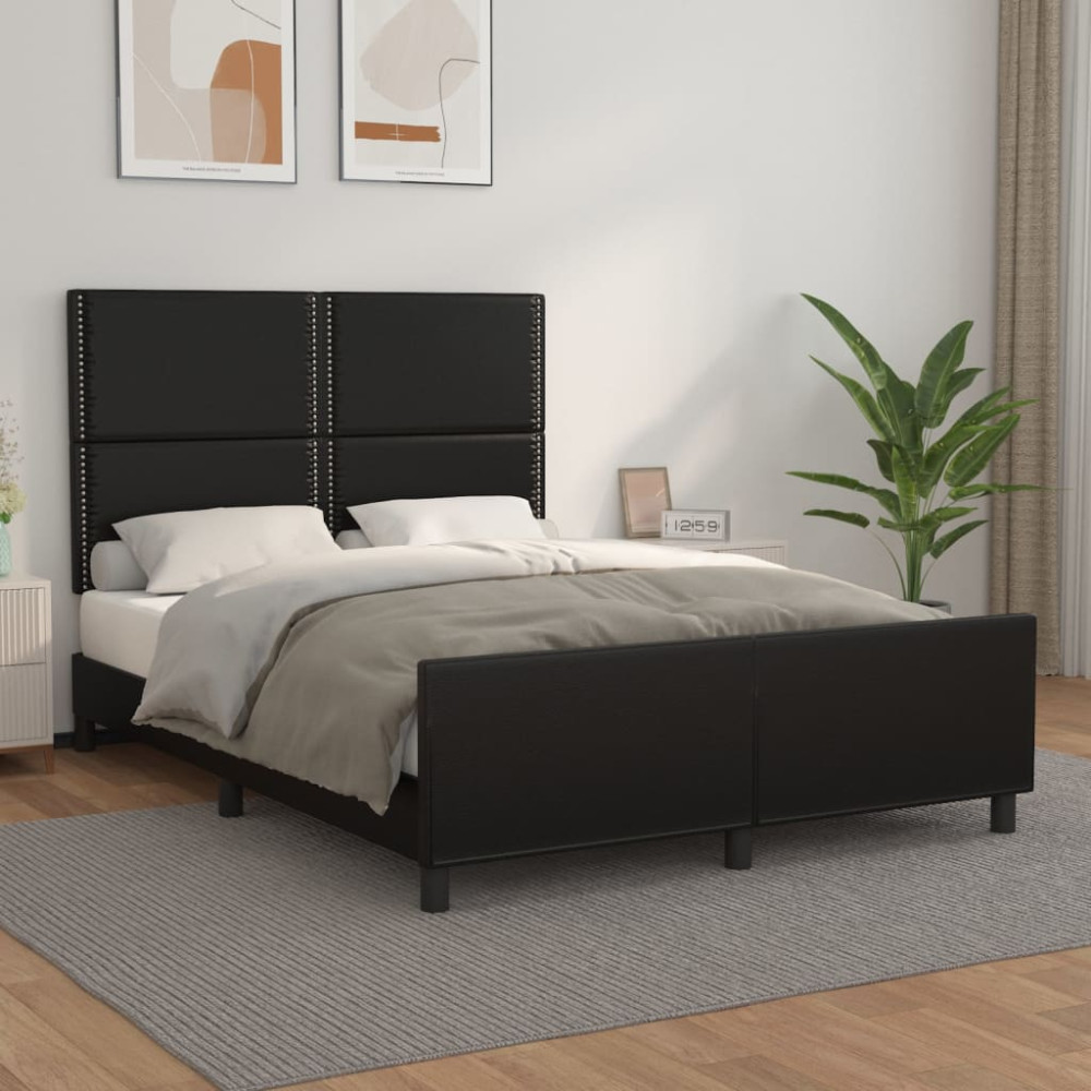 Produktbild för Sängram med huvudgavel svart 140x200 cm konstläder