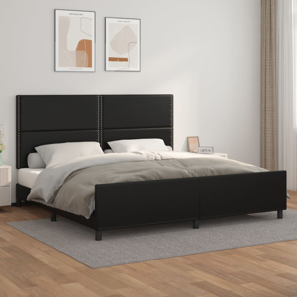 Produktbild för Sängram med huvudgavel svart 200x200 cm konstläder