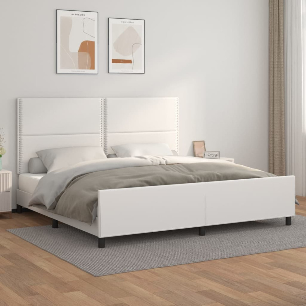 Produktbild för Sängram med huvudgavel vit 200x200 cm konstläder