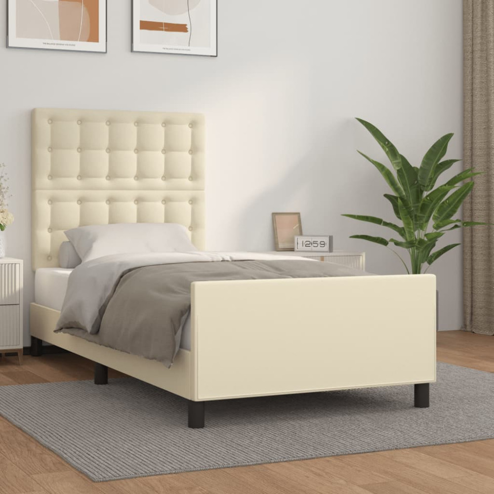 Produktbild för Sängram med huvudgavel gräddvit 80x200 cm konstläder