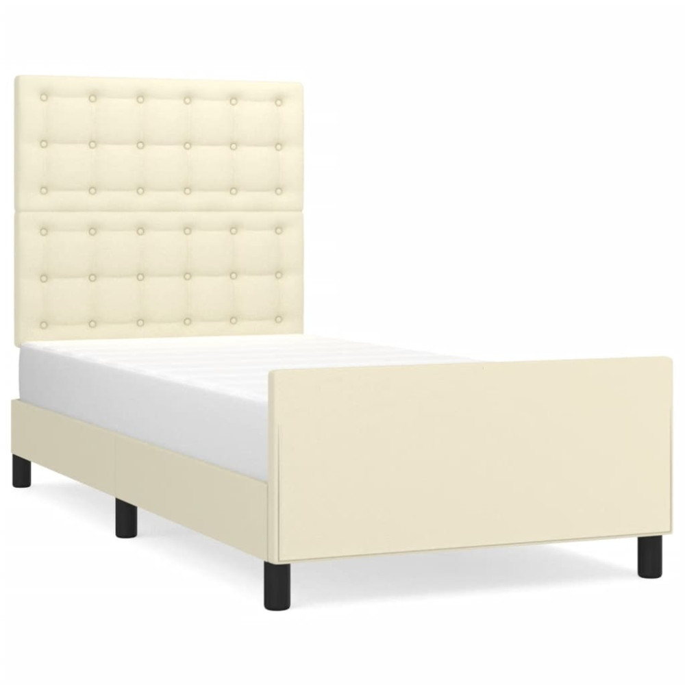 Produktbild för Sängram med huvudgavel gräddvit 80x200 cm konstläder
