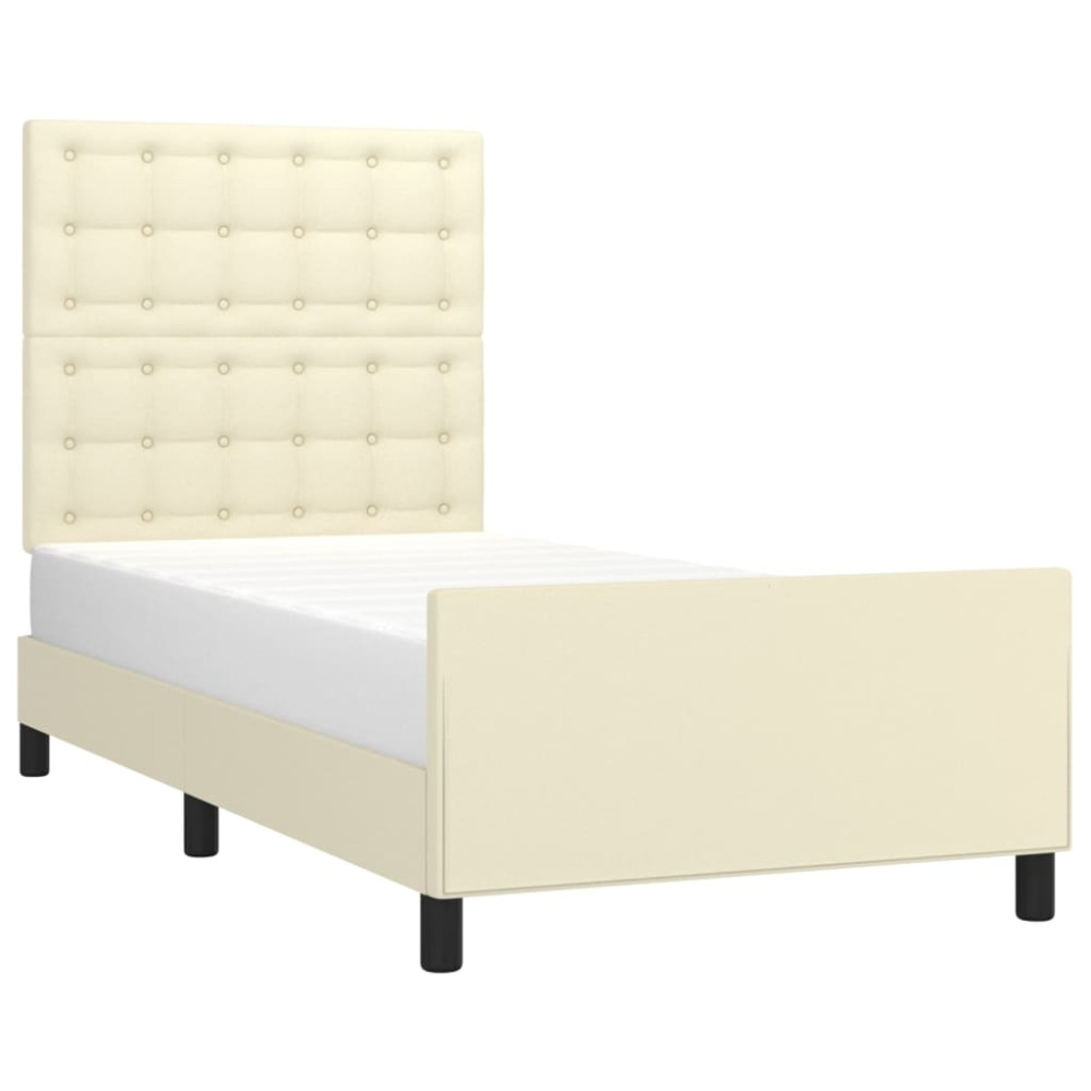 Produktbild för Sängram med huvudgavel gräddvit 80x200 cm konstläder