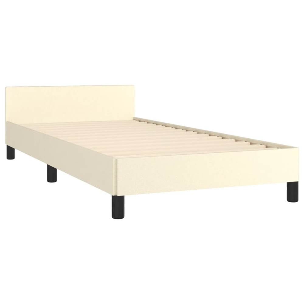Produktbild för Sängram med huvudgavel gräddvit 80x200 cm konstläder