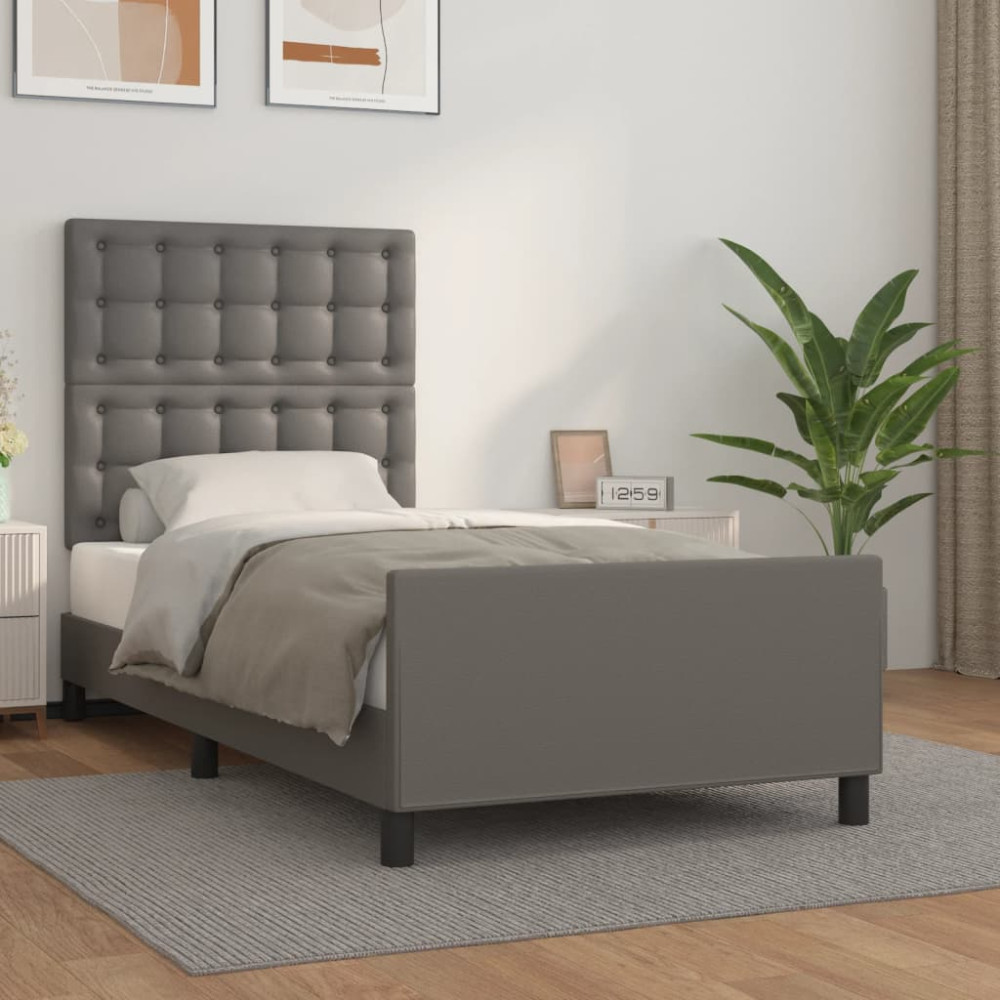 Produktbild för Sängram med huvudgavel grå 80x200 cm konstläder