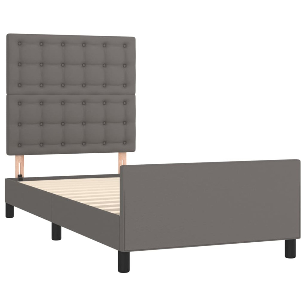 Produktbild för Sängram med huvudgavel grå 80x200 cm konstläder
