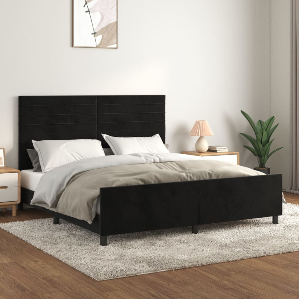 Produktbild för Sängram utan madrass svart 160x200 cm sammet