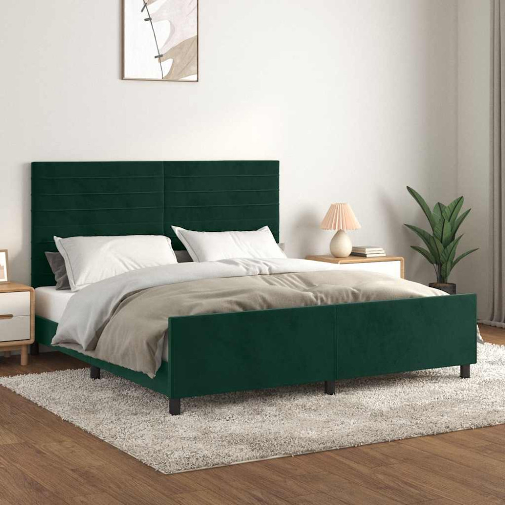Produktbild för Sängram utan madrass mörkgrön 160x200 cm sammet
