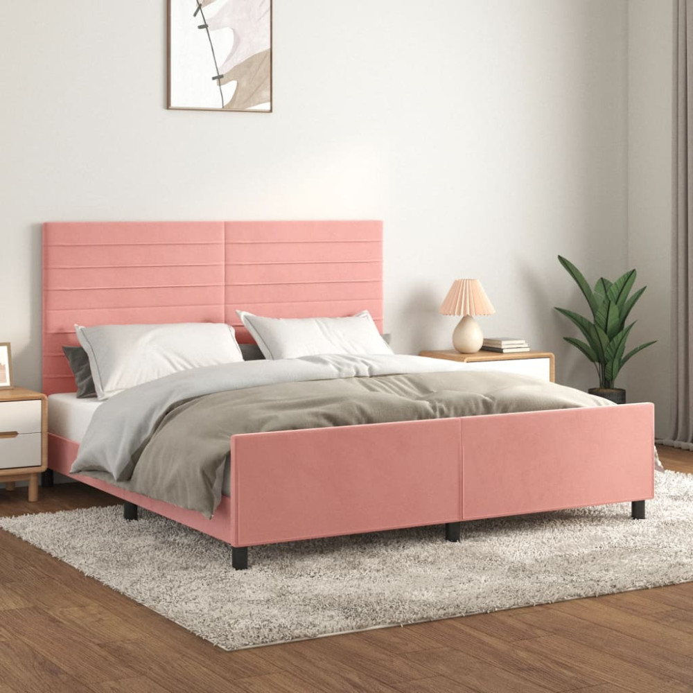 Produktbild för Sängram med huvudgavel rosa 160x200 cm sammet