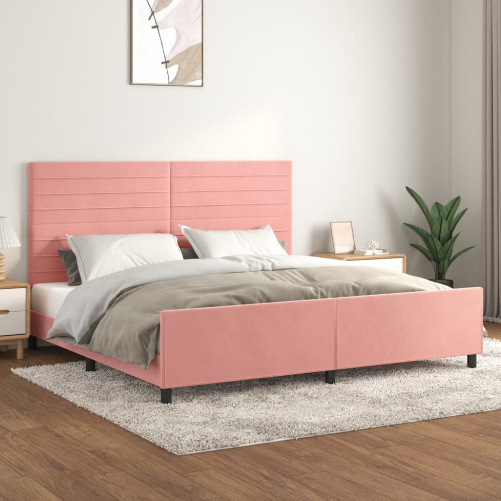 Produktbild för Sängram med huvudgavel rosa 200x200 cm sammet