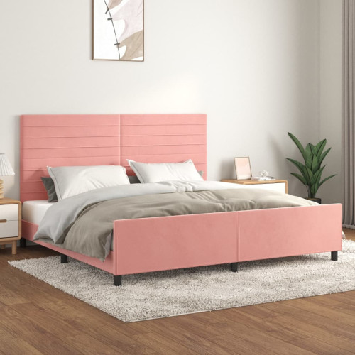 vidaXL Sängram med huvudgavel rosa 200x200 cm sammet