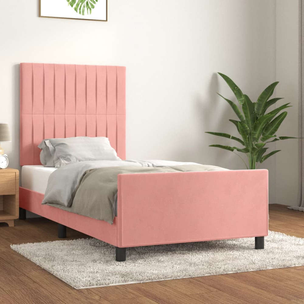 Produktbild för Sängram med huvudgavel rosa 90x200 cm sammet