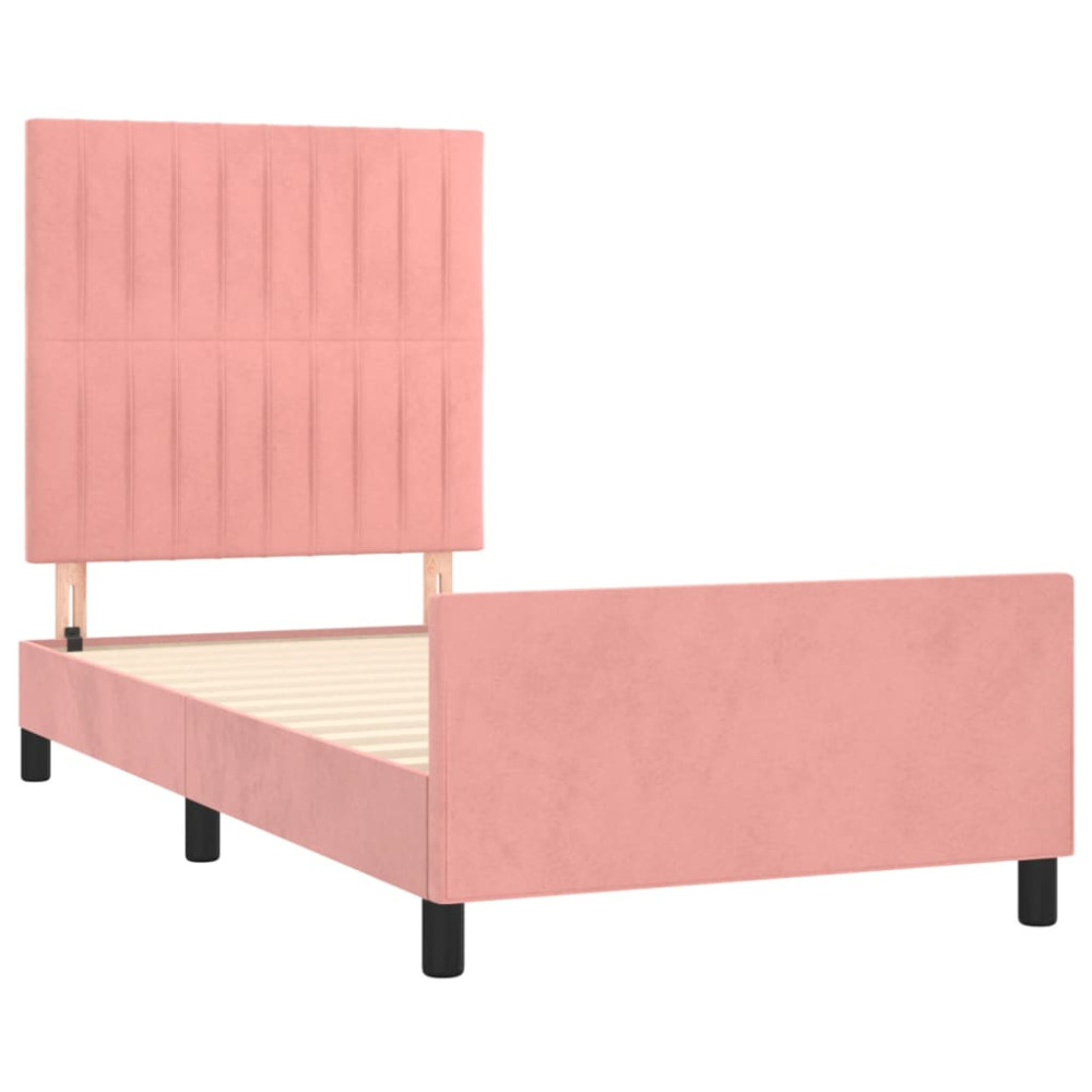 Produktbild för Sängram med huvudgavel rosa 90x200 cm sammet