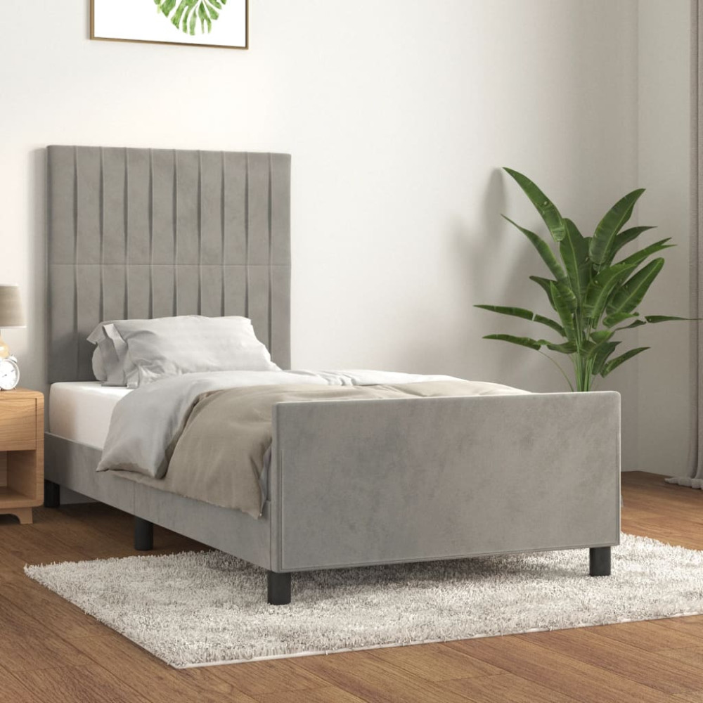 Produktbild för Sängram utan madrass ljusgrå 100x200 cm sammet