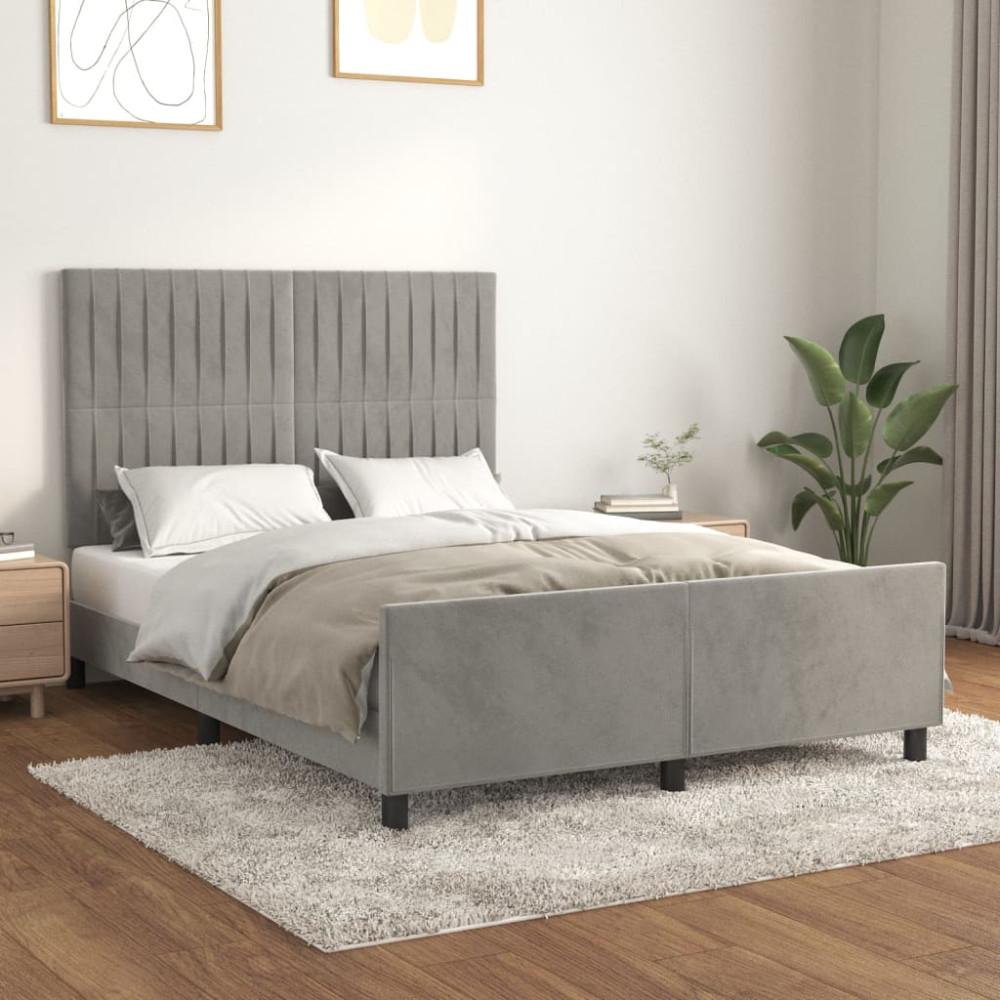 Produktbild för Sängram utan madrass ljusgrå 140x190 cm sammet