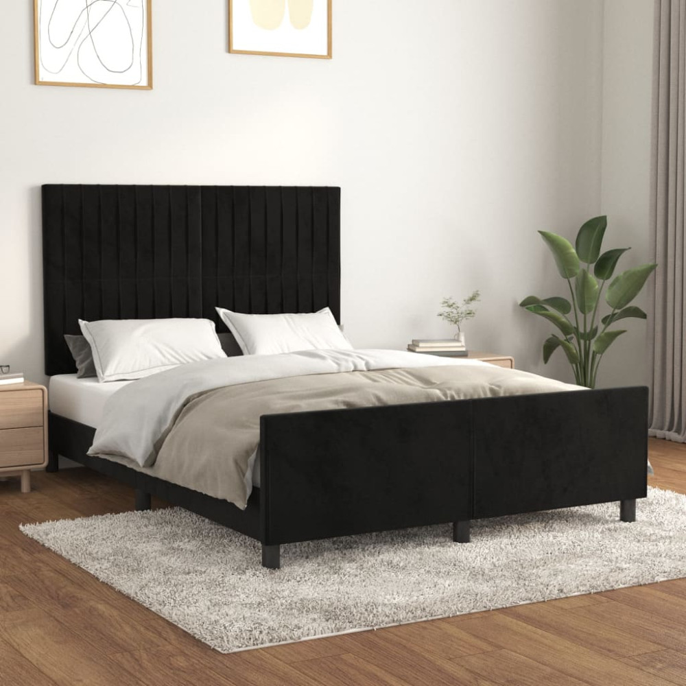 Produktbild för Sängram utan madrass svart 140x190 cm sammet