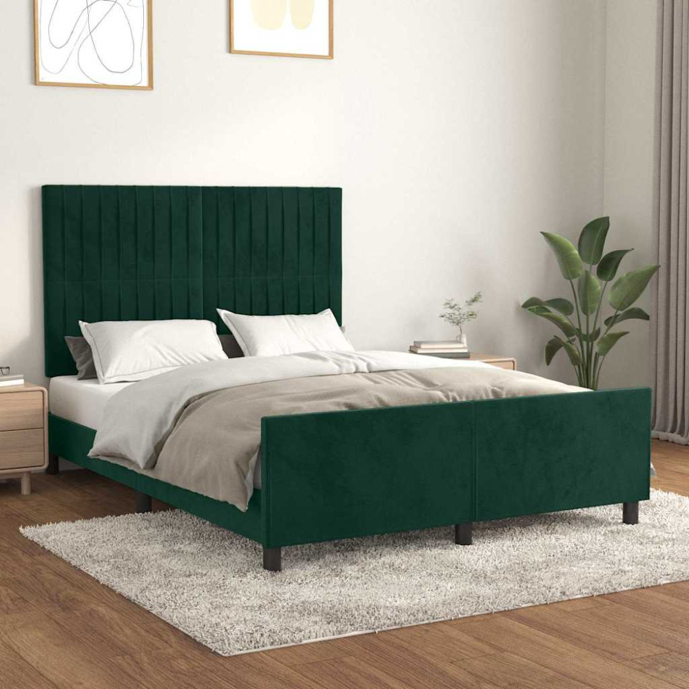 Produktbild för Sängram utan madrass mörkgrön 140x200 cm sammet