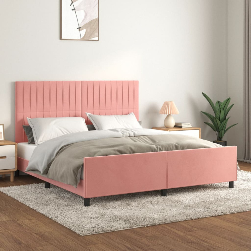 Produktbild för Sängram med huvudgavel rosa 160x200 cm sammet