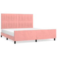 Produktbild för Sängram med huvudgavel rosa 160x200 cm sammet