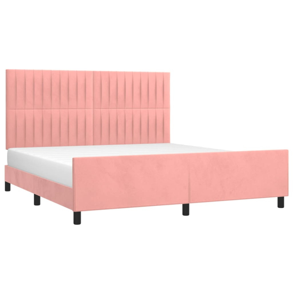 Produktbild för Sängram med huvudgavel rosa 160x200 cm sammet