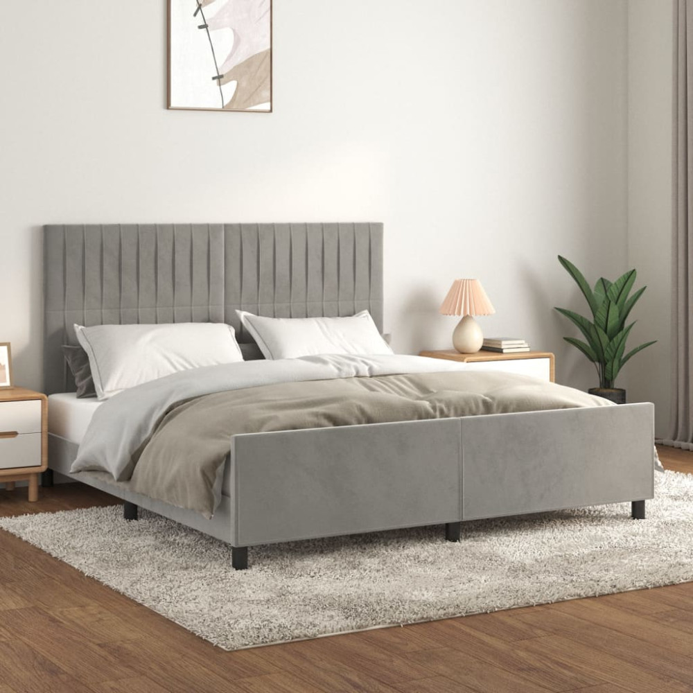 Produktbild för Sängram med huvudgavel ljusgrå 180x200 cm sammet